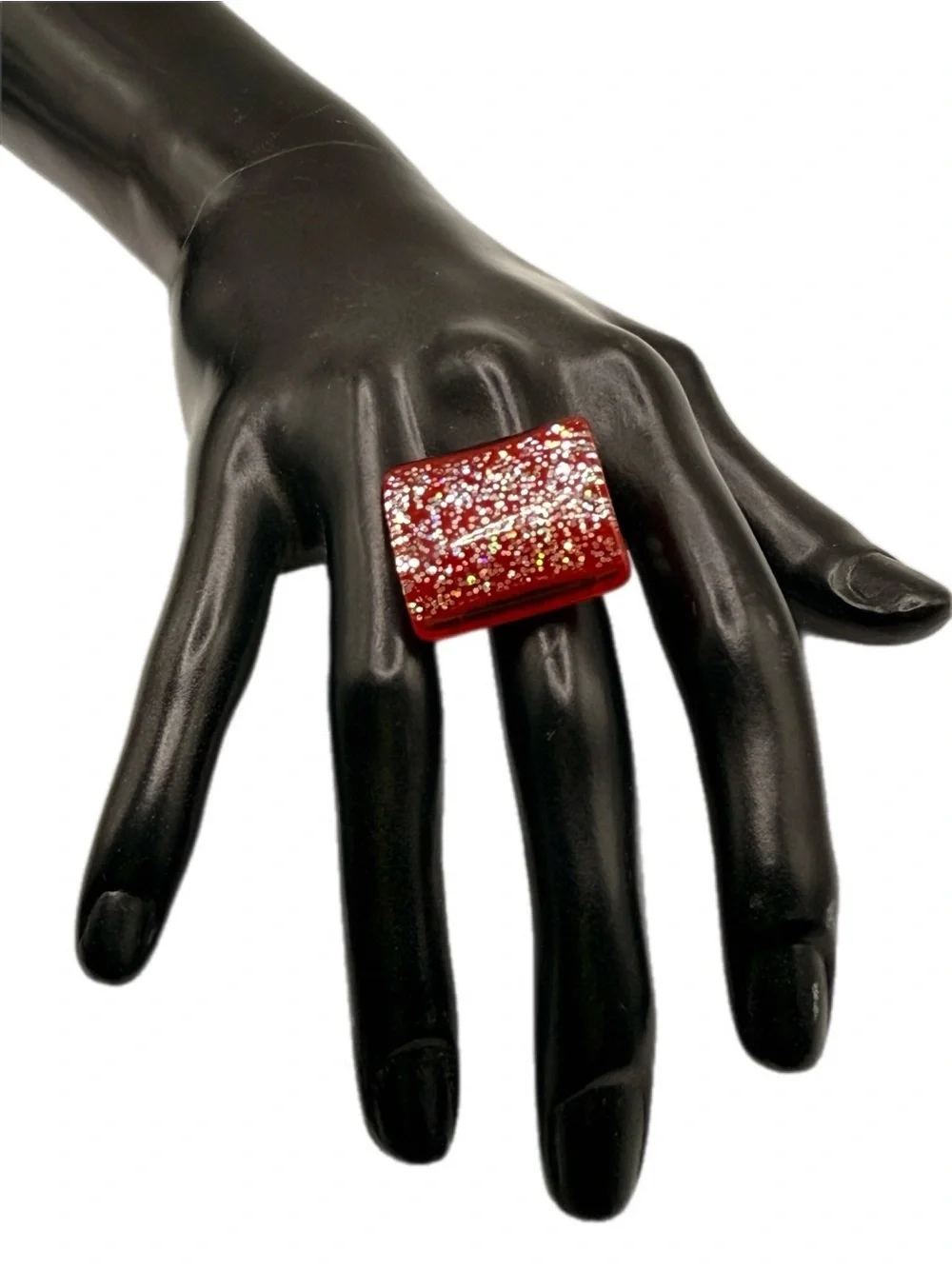 Red Glitter Square Acrylic Statement Ring Adjustable